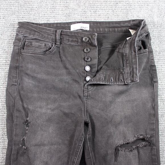 Vervet Jeans Womens 31 Black Distressed Button Fly Raw Hem Cropped - Picture 4 of 9